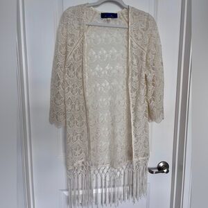 Blue Rain Cream Lace Fringe Cover up